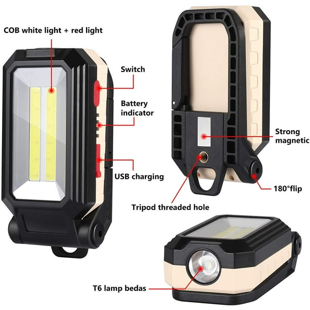 Luz de trabajo LED Luz de camping Foco LED recargable Lámpara de luz de  trabajo recargable Taller COB Antorcha Linterna con base magnética para  garaje, camping, emergencia (grande) JAMW Sencillez