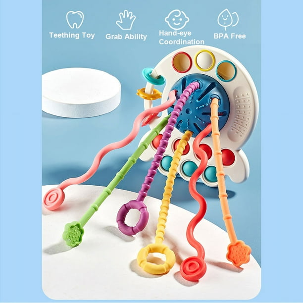 Juguete sensorial Montessori de cuerda para tirar: juguetes de dentición  para bebés de 6 a 12 meses, juguetes Montessori para niños de 1 año,  juguetes