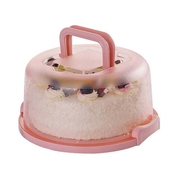  Zoofen - Porta pasteles de plástico con asa de 10 pulgadas,  soporte para tartas con tapa, contenedor de pastel rosa para tartas redondo  de 10 pulgadas para transporte : Todo lo demás