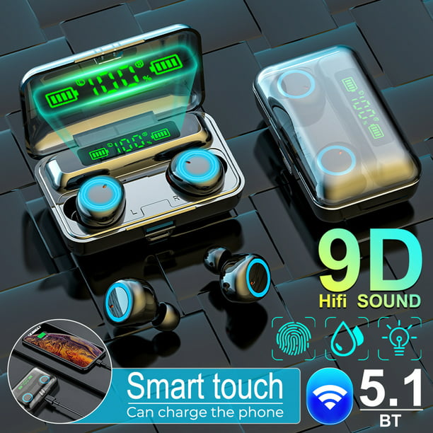 Auriculares inalámbricos Bluetooth con control táctil, mini F9 5.0 TWS IPX5  impermeable táctil inalámbrico estéreo auricular Bluetooth, mini