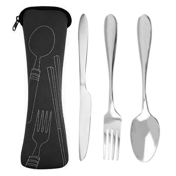 Set De Cuchara y Tenedor Con Estuche De Tela 3 Pzas, 20.5Cm, Gris