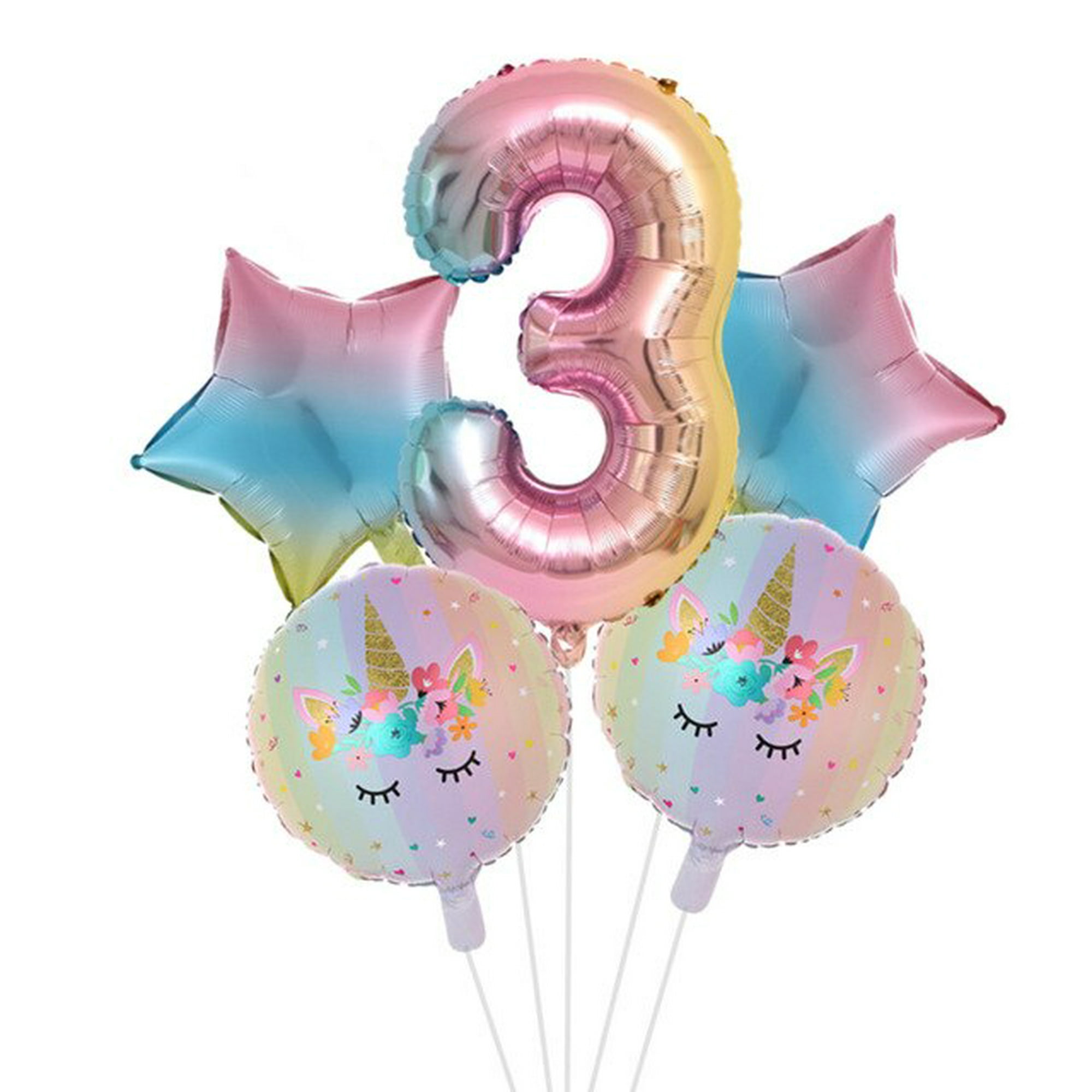 Globos de unicornio 3er cumpleaños, 40 Globos de unicornio Decoraciones de  fiesta de cumpleaños, globos de aluminio para fiesta de cumpleaños de 3 años