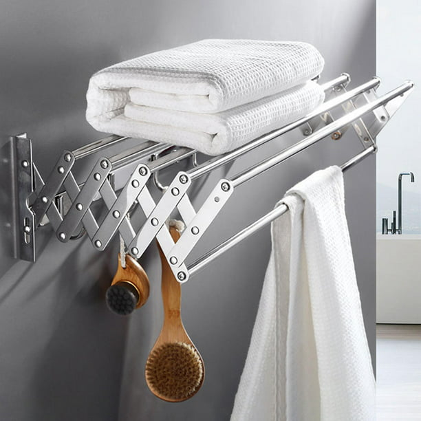 Toallero para baño montado en la pared, soporte adhesivo de toalla  enrollado sin clavos, almacenamiento vertical de dos bares, organizador de  baño de