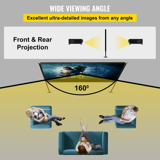 Pantalla de proyector de 100 pulgadas con soporte, pantalla de proyección  frontal y trasera portátil, pantalla 4K HD 16:9 para exteriores e