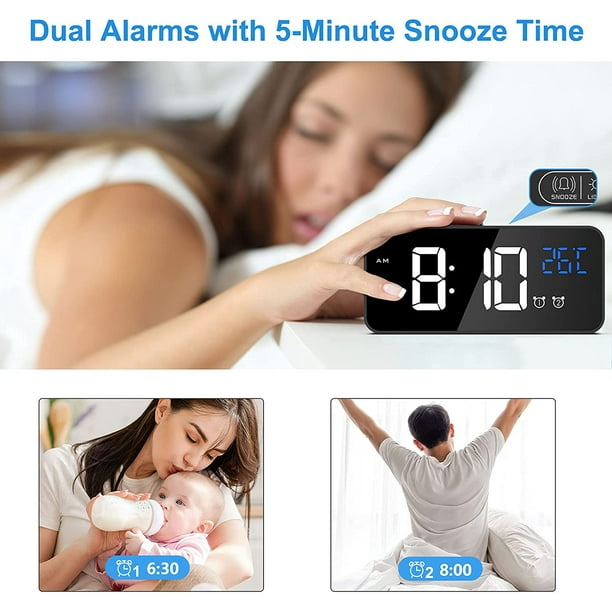 Reloj Despertador Digital, Reloj Digital LED Reloj Despertador  Temperatura/Repetición/2 Alarmas/12/2 ER