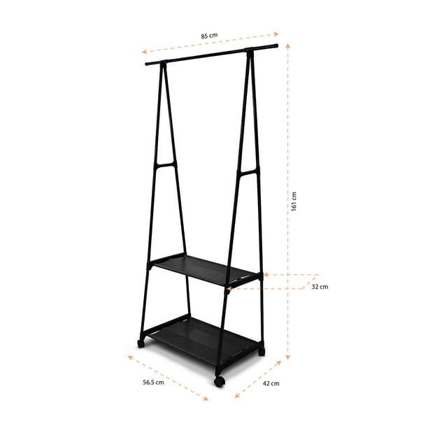 Perchero Móvil Organizador Para Ropa Rack Con Zapatera y Ruedas Giratorias  Color Negro Practiksa Rack Negro