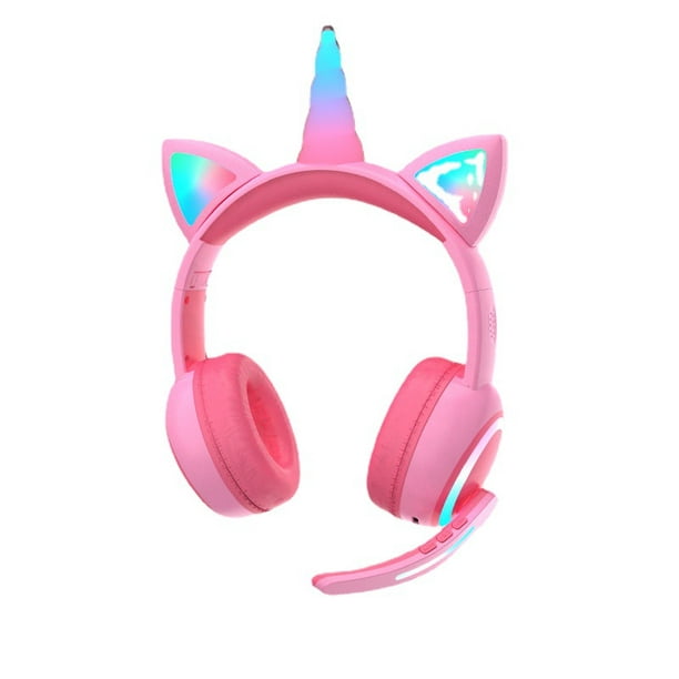 Auriculares de unicornio para niñas, 15 horas de tiempo de juego,  auriculares Bluetooth de unicornio para niños pequeños, portátil, teléfonos