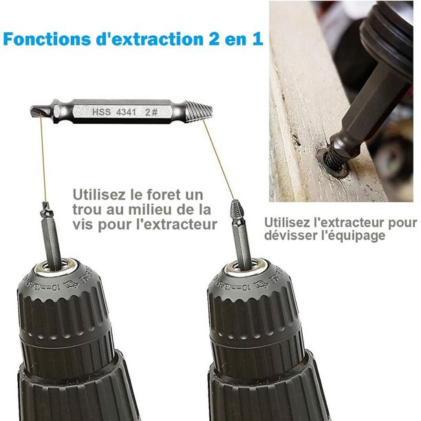 Extracteur de vis endommagé, 6 pièces pratique HSS extracteur de