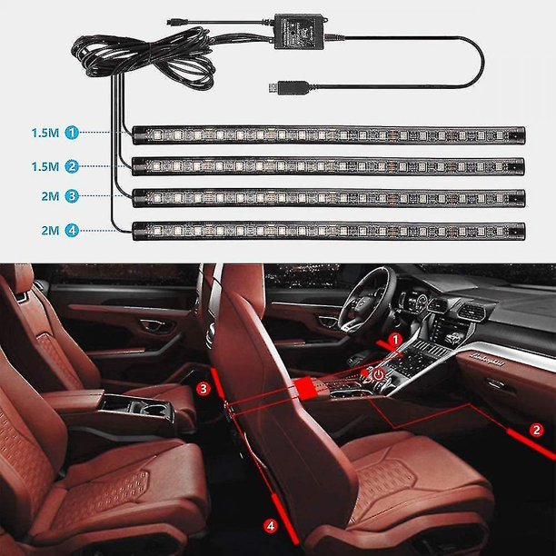 Luces interiores del coche, 4 piezas 72 led tira de luces led