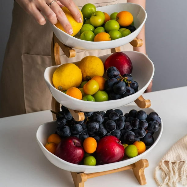 Cesta de frutas de 3 niveles para cocina Frutero de cerámica con
