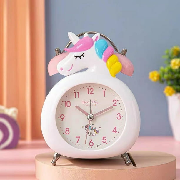 QearFun Reloj despertador de unicornio para niñas y niños, bonita  decoración de dormitorio, segunda mano silenciosa sin tictac, con  retroiluminación