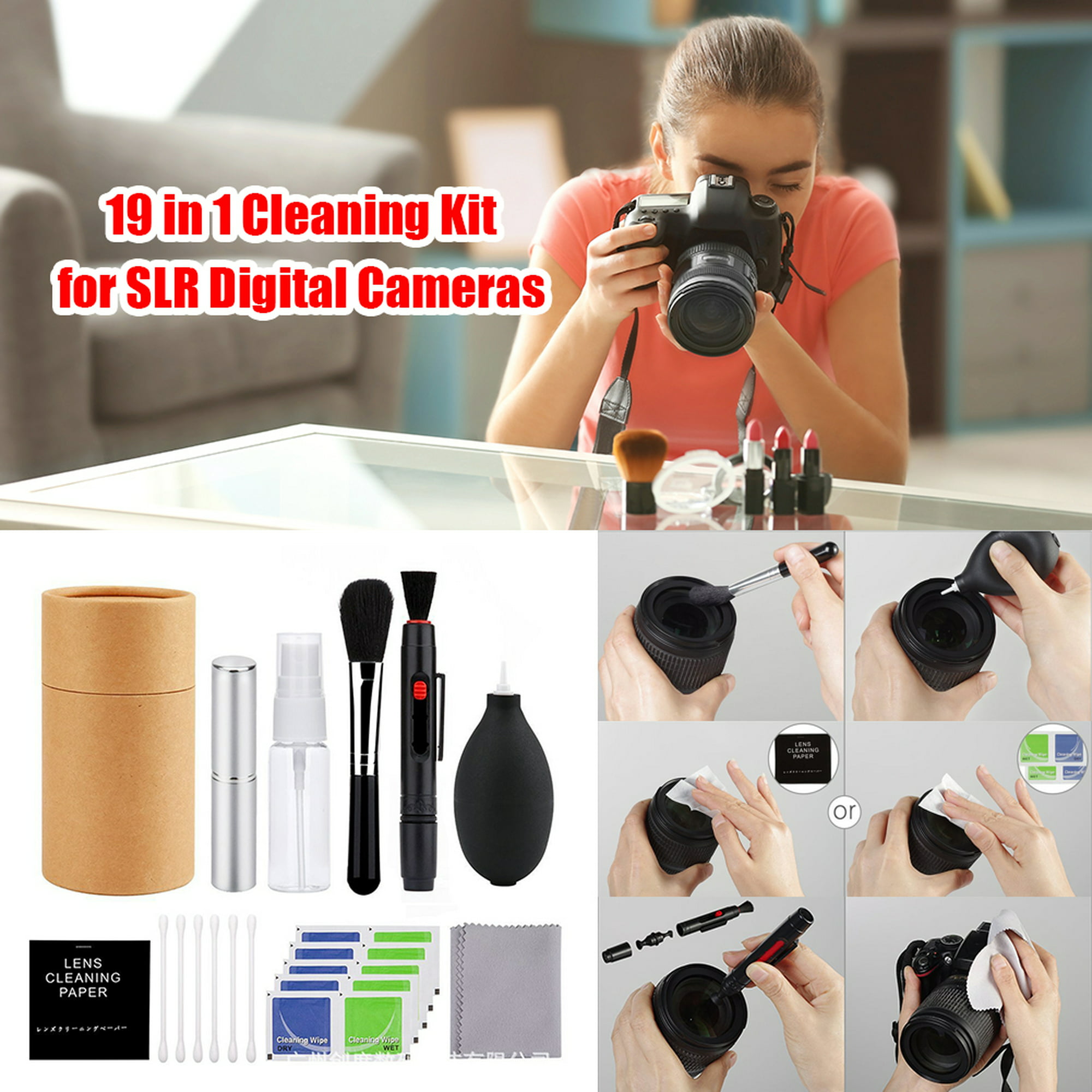 Kit de limpieza de cámara de 19 piezas para lente DSLR Cepillo de limpieza  de cámara digital Limpiar con un paño
