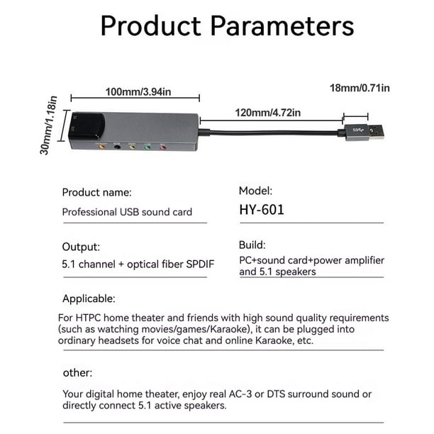 Tarjeta de audio externa AC3 DTS Adaptador de auriculares Tarjeta