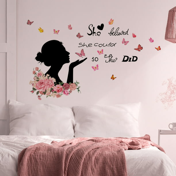 Calcomanías de pared para dormitorio de niñas, calcomanías de pared de  flores, (fáciles de instalar), decoración de pared, vinilo para niños