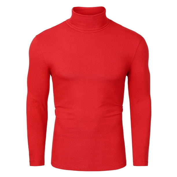 Camiseta Para Hombres De Mangas Largas Cuello De Cisne Ajuste Delgado  Casual Rojo 50 Unique Bargains Camisa