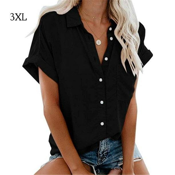 Camisa De Solapa Camisas casuales de mujer Camisa de solapa estampada de  manga larga Blusa vintage ( Cgtredaw para Mujer Negro T L