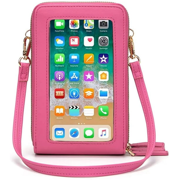 Bolso bandolera pequeño para teléfono celular, cartera para mujer rosa