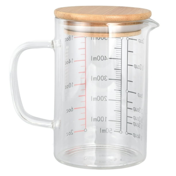 Vaso medidor, vaso medidor de vidrio, boquilla en forma de V, escala  transparente, agarre cómodo, tazas de café de vidrio de borosilicato con  tapa de