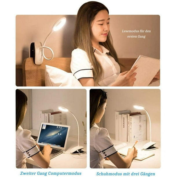 Lampe de lecture à pince à LED pince avec capteur tactile lampe de bureau pour  lit enfants Lampe à pince à col de cygne flexible à 360 ° Lampe de livre  rechargeable