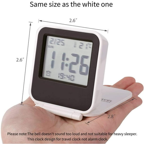  KANBIT Reloj despertador digital pequeño de viaje, funciona con  pilas, reloj despertador portátil de gran número con fecha y temperatura,  reloj de escritorio pequeño de 12/24 H, negro (sin luz) 
