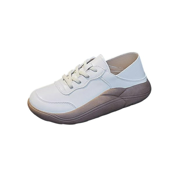 Zapatos de tenis blancos para mujer, zapatillas de deporte de cuero PU  zapatos casuales para caminar para mujer