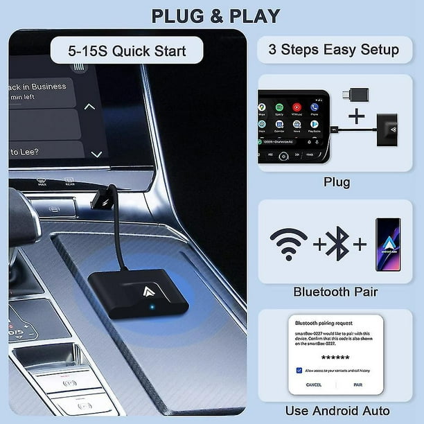 Adaptador inalámbrico Android Auto para Android con cable Auto Car Plug  Play Fácil configuración Aa Wireless Android