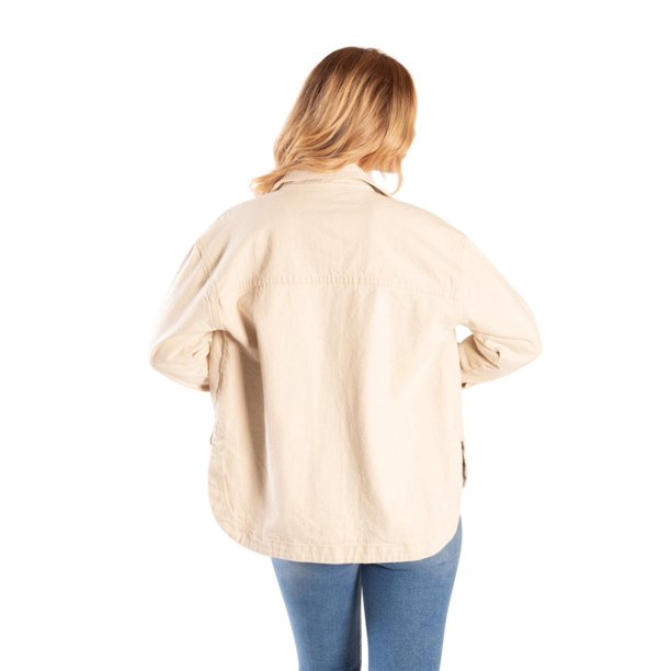 JEANSWEST chamarra de mezclilla oversize beige corte camisero