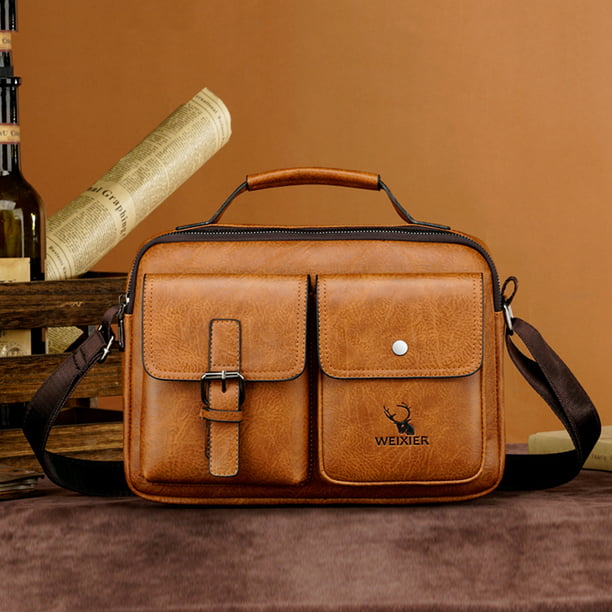 Bolso bandolera de cuero PU para hombre Vintage, bolsos con múltiples  bolsillos (marrón claro) Likrtyny Para estrenar