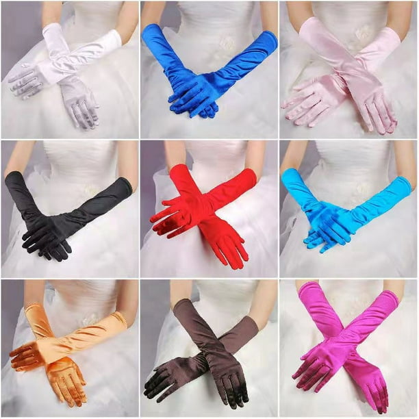 1 par de guantes largos de satén de ópera para mujer, guantes