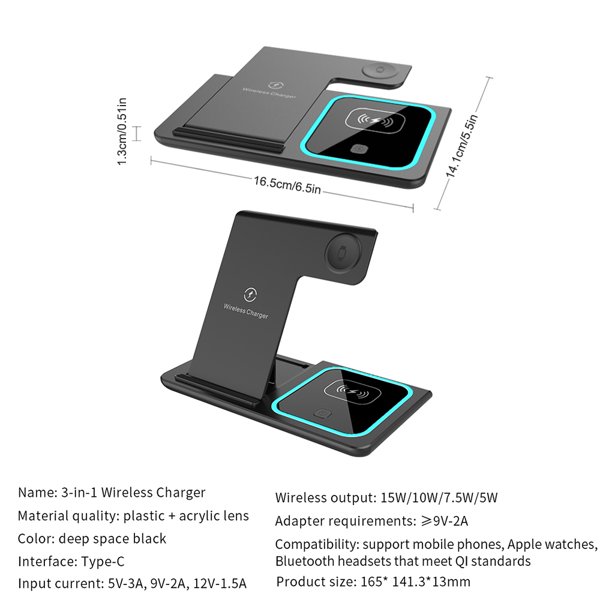 Cargador Inalámbrico Multifunción, Soporte Para Reloj, Lámpara LED De  Escritorio, Luz Nocturna, Estación De Carga Rápida De 15W Para IPhone Y