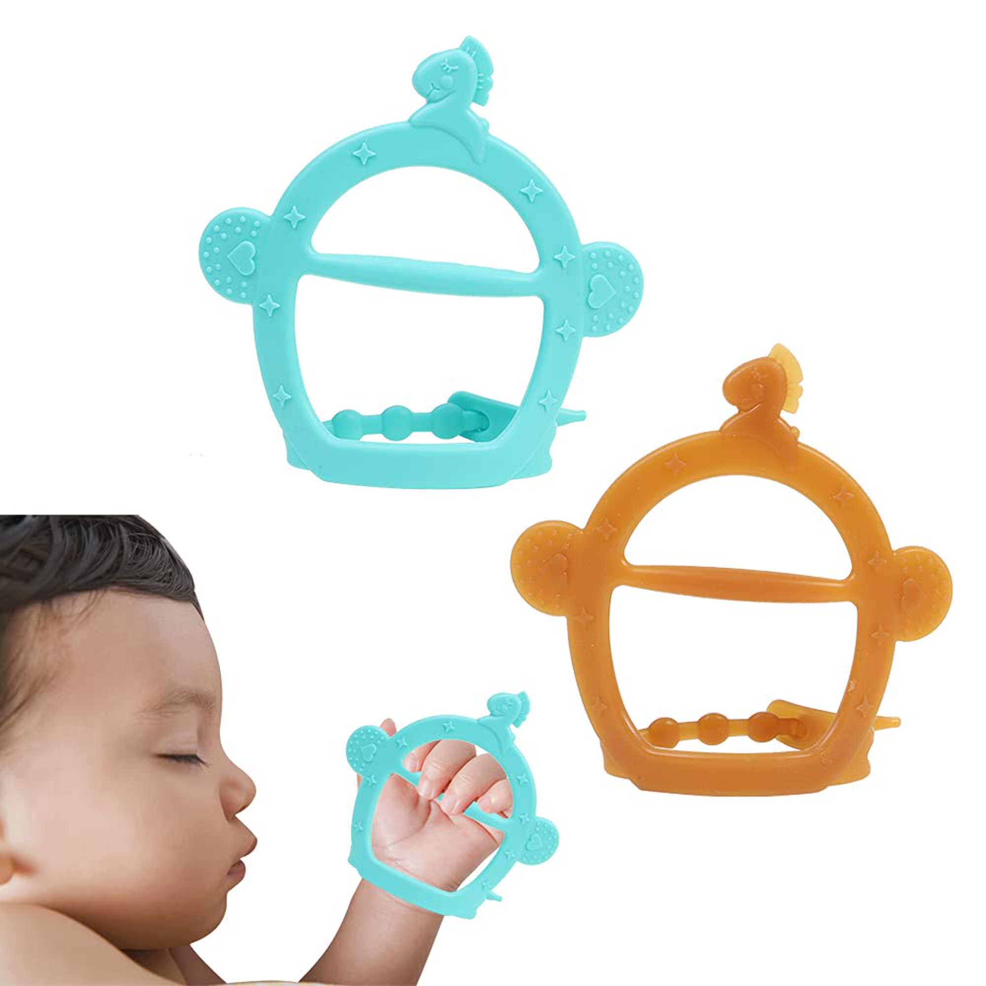 Juguetes de dentición para bebés de 0 a 6 y de 6 a 12 meses, 3 paquetes de  mordedores para bebés, sin BPA, mordedores naturales para bebés, color rosa  oso de fresa Hogar