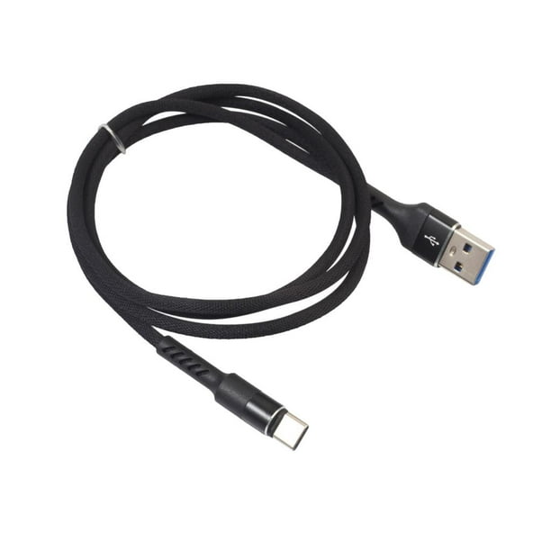 Cable negro tipo C en espiral de carga rápida, sincronización de cable USB,  cable de enlace de datos USB-C compatible con carga rápida compatible con