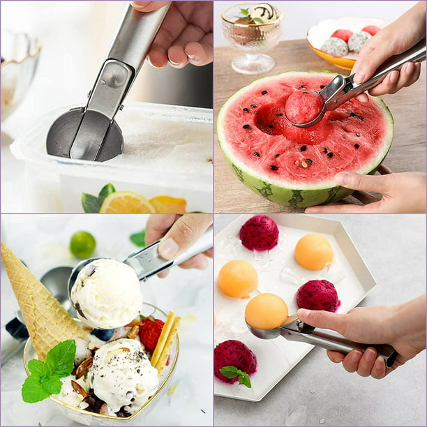 2 cucharas de acero inoxidable para helado, cuchara de helado resistente  con gatillo de metal para cuchara de helado para cuchara de frutas,  helados