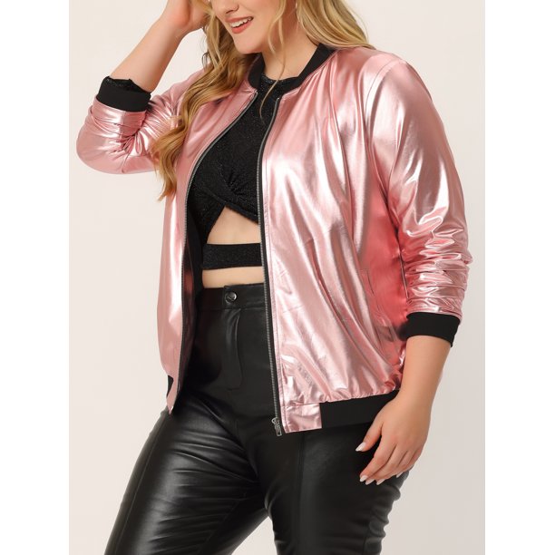 Chaqueta Bomber de talla grande para mujer ligera con bolsillos