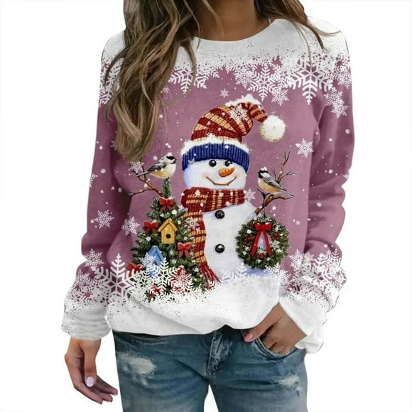 new christmas moose print ladies tshirt cotton kawaii cartoon style sweater autumn o neck oversized banyuo