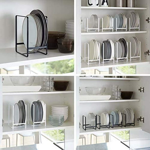 Organizador de 4 soportes para platos, estante de exhibición de metal para  gabinete, mostrador y armario, gris, 2 pequeños y 2 grandes
