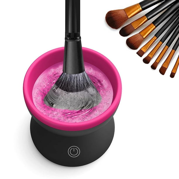 Luxe Limpiador eléctrico de brochas de maquillaje, rosa, estación de carga  USB, 3 velocidades ajustables, limpiador para lavar y secar