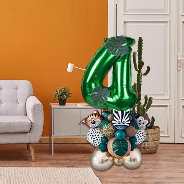 Globos de aluminio con número de jungla para niños, decoraciones