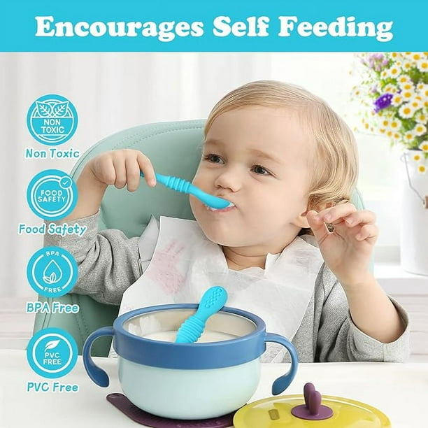 Cucharas de Silicona para Bebés y Niños, Juego de 6 Cucharas Sopa con  Puntas de Silicona Suave para Alimentación y Destete del Bebé, Sin BPA, 6  Meses JM