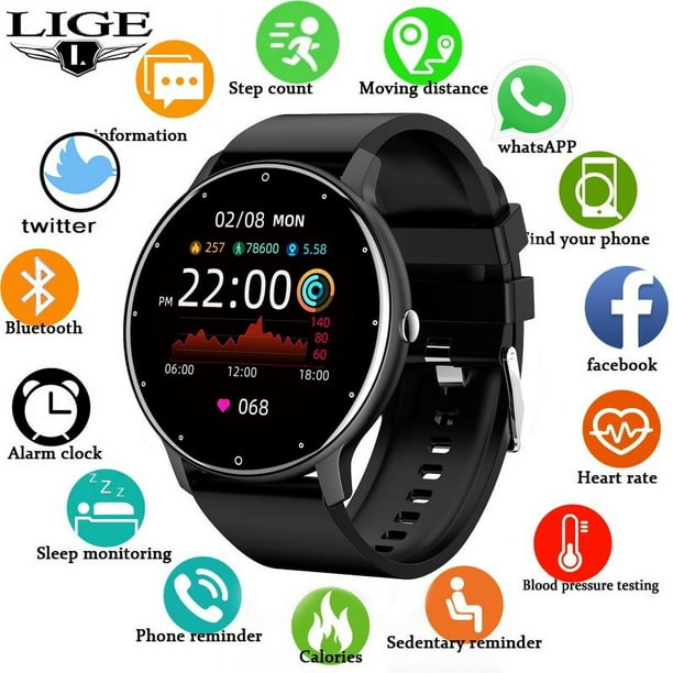 Smartwatch Reloj Inteligente para Mujer y Hombre Banda Inteligente 1.28  Pantalla Táctil Completa Pulsera Deportivo Impermeable IP67 con Monitor de