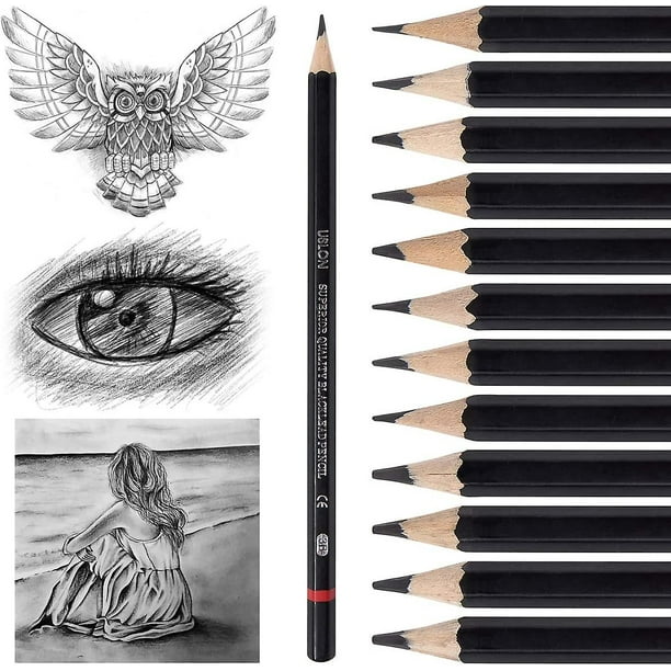 12 lápices de dibujo boceto color blanco y negro