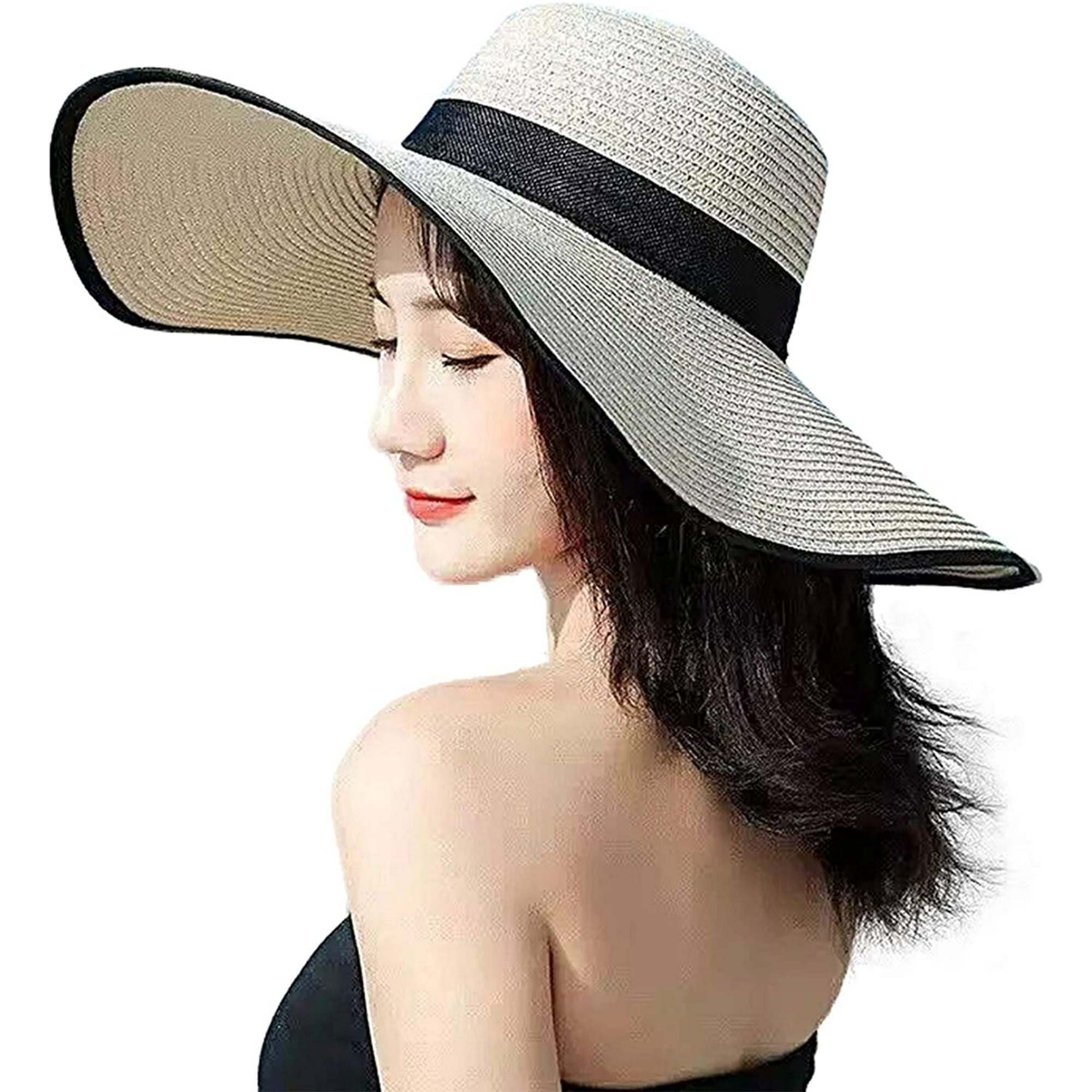 1 sombrero de sol para mujer, sombreros de paja plegables de ala ancha,  viseras para el sol para mujer, sombrero de playa con lazo de verano  Zhivalor