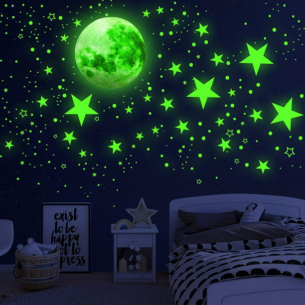 Pegatinas fluorescentes para pared, diseño de estrellas pequeñas, para  decoración de dormitorio, sala de estar, hogar (color)
