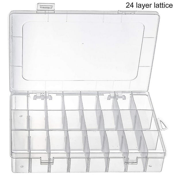 Paquete de 2 cajas organizadoras de plástico transparente de 24 rejillas,  contenedor de almacenamiento con divisor ajustable, caja organizadora de