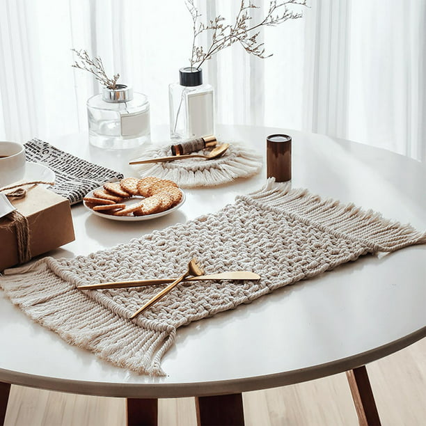 2 manteles individuales redondos bohemios con borlas de yute natural tejido  de macramé para comedor, cocina, decoración de mesa, estilo 1