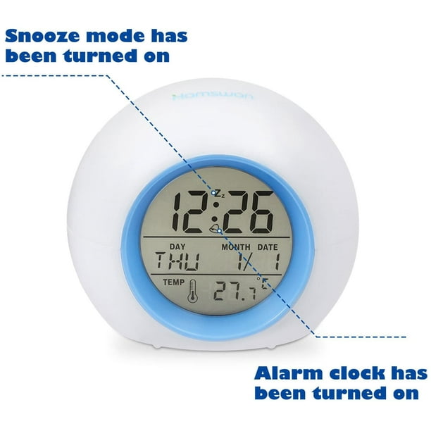 Reloj despertador Digital para niños, Despertador con luz nocturna de 7  colores, detección de temperatura, lindo