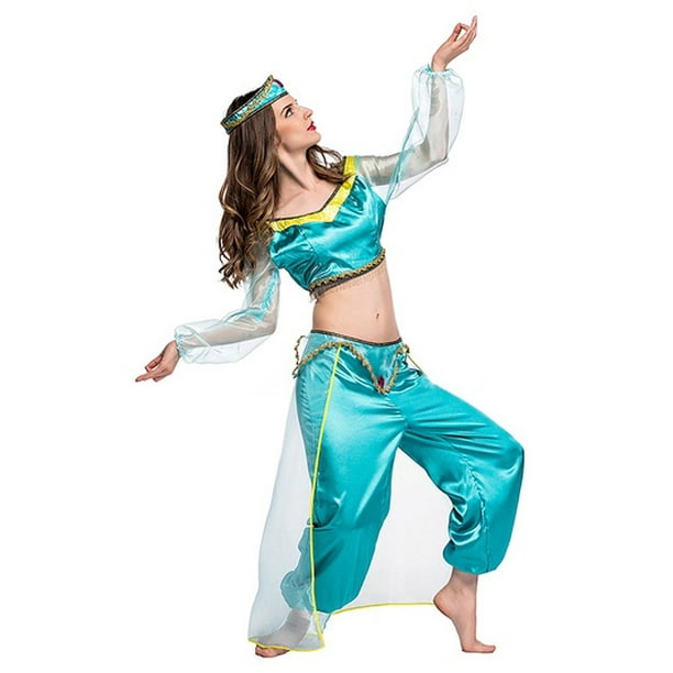 En Stock Halloween Aladdin Princesa Jazmín Adulto Niño Traje Cosplay Disfraz  Verde