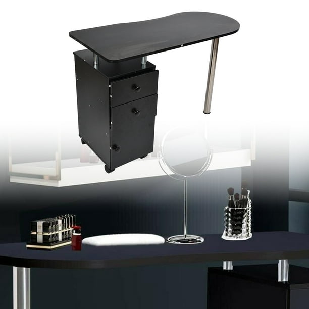 Mesa de manicura negra profesional comercial con lámpara LED y  reposabrazos, estación de salón de belleza, equipo de estilista, marco de  acero de 2