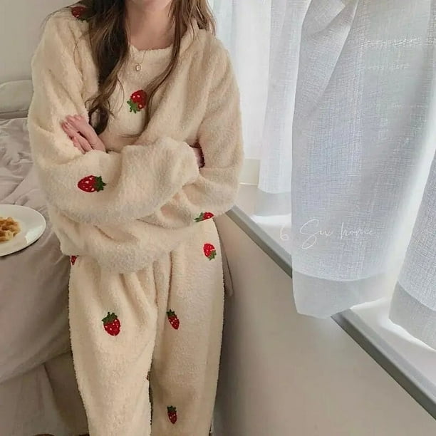 Conjunto de pijama con estampado de fresas para mujer, ropa de