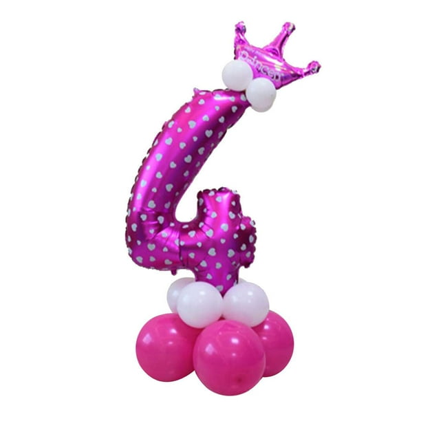 Globos de 40 pulgadas de color morado y rosa del número 4 con corona para  decoraciones de cumpleaños de 4 años. (4)
